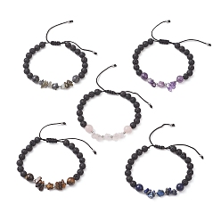 Смешанные камни Женские плетеные браслеты из натуральных смешанных драгоценных камней и лавовых пород, круглый и звездный, внутренний диаметр: 2-3/8~3-3/8 дюйм (5.9~8.5 см)