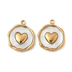 Сердце 304 подвески из натуральной ракушки из нержавеющей стали, плоские круглые прелести, реальный 18 k позолоченный, сердце, 15.5~16x12.5~13.5x2.5 мм, отверстие : 1.5 мм