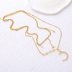 Золотой Европейские подвески в виде луны из нержавеющей стали двухслойные ожерелья для женщин, золотые