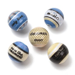 Old Lace Opaque Printed Acrylic Beads, Round with Word, Old Lace, 15.5mm, Hole: 2.5mm