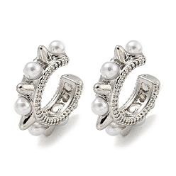 Платина Кольцо с заклепками, латунные серьги-каффы с покрытием, пластиковые серьги с искусственным жемчугом для женщин, без кадмия и без свинца, долговечный, платина, 16x4 мм