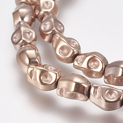 Rose Gold Plated Grade AA Non-Magnetic Synthetic Hematite Bead Strands, Skull, Rose Gold Plated, 8x6.5x6.5mm, Hole: 1mm, about 50pcs/strand, 15.7 inch(40cm)