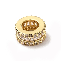 Настоящее золото 18K Стойки обшивки латунь кубического циркония европейский шариков, бусины с большим отверстием, без кадмия и без свинца, долговечный, колонка, реальный 18 k позолоченный, 10x5 мм, отверстие : 6 мм