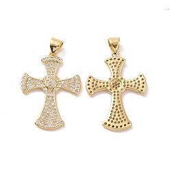 Настоящее золото 18K Подвески из латуни с крестообразным паве из прозрачного кубического циркония, без кадмия, без никеля и без свинца, реальный 18 k позолоченный, 28x20x2 мм, отверстие : 3.5x4.5 мм