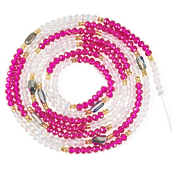 Rose Foncé Chaînes de taille ajustables en perles de verre pour femmes, rose foncé, 1300mm