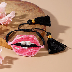 Темно-Розовый Браслеты ручной работы из стеклянных бусин в богемном стиле, регулируемые плетеные браслеты из волоконного шнура для женщин, губа, темно-розовыми