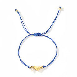 Королевский синий Браслеты с подвесками из искусственного жемчуга, Регулируемые латунные браслеты из плетеных бусин для женщин, сердце, с волоконным шнуром, королевский синий, 11.02 дюйм (28 см)
