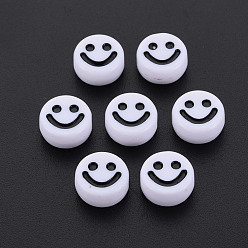Белый Непрозрачные акриловые бусины, с эмалью, плоско-круглые с улыбкой на лице, белые, 10x5 мм, отверстие : 2 мм, Около 1450 шт / 500 г