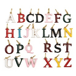 Золотой 26шт. 304 эмалированные подвески из нержавеющей стали, письмо амулеты, с целью перехода в кольце, золотые, 10.5~12.5x5~14.5x1.5~2 мм, отверстие : 4.4x2.6 мм