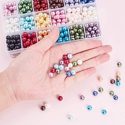 Mixed Color Eco-Friendly Dyed Glass Pearl Round Beads, Mixed Color, 8mm, Hole: 0.7~1.1mm, about 30~35pcs/color, about 540~630pcs/box