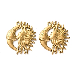 Золотой 304 подвески из нержавеющей стали, талисман поцелуя луны и солнца, ионное покрытие (ip), золотые, 33x28x3 мм, отверстие : 2.5 мм