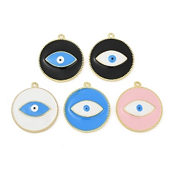 (52) Непрозрачная лаванда Латунь эмаль подвески, реальный 18 k позолоченный, долговечный, без кадмия и без свинца, стойки покрытие, плоский круглый с шармом в виде глаз, разноцветные, 27.5x24.5x3.5 мм, отверстие : 1.6 мм