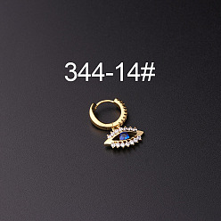 Eye Серьги-кольца с микропаве из латуни и прозрачным кубическим цирконием для крепления на хрящ, золотые, глаз, 35x9 мм