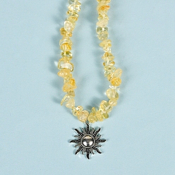 Citrine Natural Citrine Necklaces, with Alloy Charms, Sun, 14.57 inch(37cm)