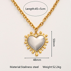 Couleur Dorée & Acier Inoxydable Colliers pendentifs bicolores en acier inoxydable, cœur, or et acier inoxydable Couleur, 304 pouce (17.72 cm)