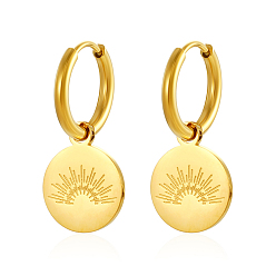 Золотой Простые плоские круглые серьги-кольца из нержавеющей стали, золотые, 11.96 мм