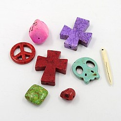 Mixed Color Magnesite Beads, Dyed, Mixed Shape, Mixed Color, 5~44x5~30x4~10mm, Hole: 1~3mm