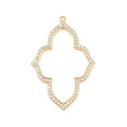 Золотой Латунные микро проложить кубического циркония подвески, золотые, 34x22x2 мм, отверстие : 1 мм