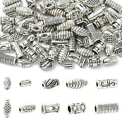 Античное Серебро 100 шт. 10 стили тибетский стиль цинковый сплав разделительные бусины, колонка, античное серебро, 8~15x4~6.5 мм, отверстие : 1.4~2.5 мм, 10 шт / стиль