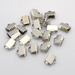 Stainless Steel Color 304 Stainless Steel Ribbon Clamp Ends, Stainless Steel Color, 10x11x5mm, Hole: 2x4mm