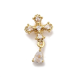 Настоящее золото 18K Латунные микро проложить кубического циркония бусы, крестик, реальный 18 k позолоченный, 22x13x5 мм, отверстие : 1.8 мм