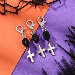 Черный Украшения с подвесками в виде черепа из синтетической бирюзы, с застежками-лобстерами и 304 подвесками-крестиками из нержавеющей стали, чёрные, 39.5 мм