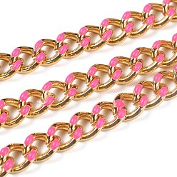 Tief rosa Panzerkette aus goldener Messing-Emaille, verdrillten Kette, langlebig überzogen, mit Spule, ungeschweißte, tief rosa, 10.5x8x3.5 mm, 32.8 Fuß(10m)/Rolle