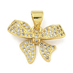 Настоящее золото 18K Подвеска с бантом из латуни, прозрачный кубический цирконий, без кадмия и без свинца, реальный 18 k позолоченный, 13x18x4.5 мм, отверстие : 4x3.5 мм