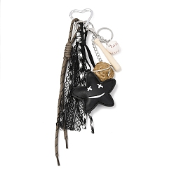 Черный 2 подвески в виде звезд из полиэфирной веревки, пластиковых бусин и искусственной кожи, с алюминиевыми застежками-сердечками для ключей, чёрные, 325 мм
