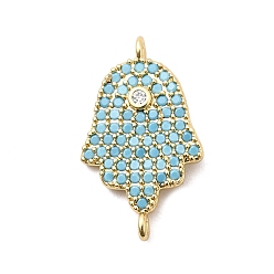Темно-Голубой Подвески-соединители из латуни с микропаве из кубического циркония, хамса хэнд линкс, реальный 18 k позолоченный, долговечный, стойки покрытие, без свинца и без кадмия, глубокое синее небо, 20x12x3 мм, отверстие : 1.2 мм