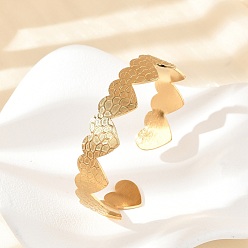 Сердце 304 женские браслеты-манжеты из нержавеющей стали, реальный 18 k позолоченный, сердце, внутренний диаметр: 2-1/4 дюйм (5.75 см)