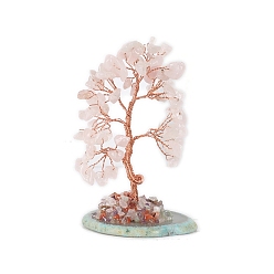 Розовый Кварц Крошка из натурального розового кварца украшение дерево жизни, медная проволока фэн-шуй энергетический камень подарок для домашнего офиса украшение рабочего стола, 110x55 мм