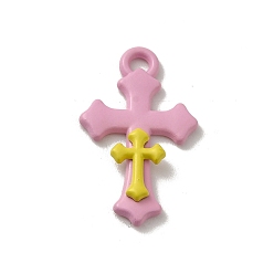 Бледно-Розовый Подвеска из сплава, окрашенная распылением, крестик, розовый жемчуг, 22.5x13.5x2.5 мм, отверстие : 1.8 мм