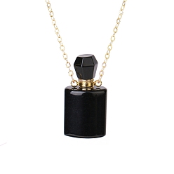 Black Onyx Ожерелье с подвеской в виде флакона духов из натурального черного оникса (окрашенного и нагретого), ожерелье в виде флакона с эфирным маслом для ароматерапии с цепочкой из нержавеющей стали, 24.02 дюйм (61 см)