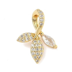 Лист Латунные микро проложить кубического циркония подвески, реальный 18 k позолоченный, прозрачные, лист прелести, 15.5x11.5x5.5 мм, отверстие : 4x2.5 мм
