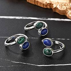 Ляпис-Лазурь Кольца из натурального малахита и лазурита, овальные, с латунными украшениями для женщин, без кадмия и без свинца, 2.5~15.5 мм, размер США 7 1/2 (17.7 мм)