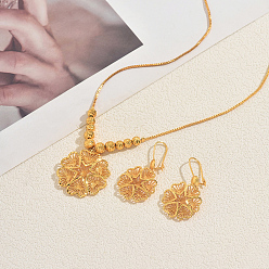 Золотой Комплекты из латунных серег-колец и ожерелий с подвесками в форме цветка для женщин, золотые, ожерелья: 15.75 дюйм (40 см)