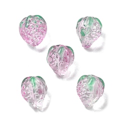 Бледно-Розовый Прозрачные стеклянные эмалевые бусины клубника, розовый жемчуг, 13.5x11~12 мм, отверстие : 1.2 мм