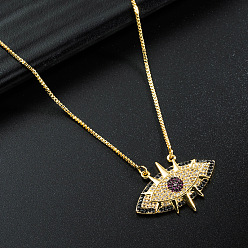 Old Rose Brass Micro Pave Cubic Zirconia Pendant Necklaces, Evil Eye, Old Rose, 16.54 inch(420mm)