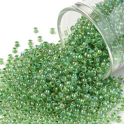 (775) Inside Color AB Crystal/Green Lined Тохо 11/0 круглые бусины, японский бисер, (775) внутри кристалл цвета ab / зеленая подкладка, 11/0, 2.2 мм, отверстие : 0.8 мм, Около 1110 шт / 10 г