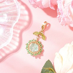 Морско-зеленый Подвесные украшения из розового стекла и стеклянных семян, с карабин-лобстерами , цвета морской волны, 50 мм