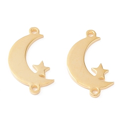 Echt 18 k vergoldet 201 Edelstahl Links, manuelles Polieren, Mond mit Stern PVD Vakuumbeschichtung, echt 18 k vergoldet, 22x12x1.5 mm, Bohrung: 1.6 mm