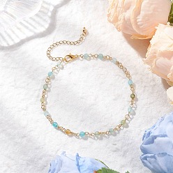 Аквамарин 304 браслеты на ногу из круглозвенной ограненной цепи из нержавеющей стали и натурального агата (окрашенного и нагретого), золотые, аквамарин, 9-3/8 дюйм (238 мм)