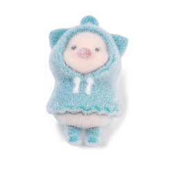 Синий Кулоны из флокированной смолы, свинья, синие, 46x29x25 мм, отверстие : 3 мм