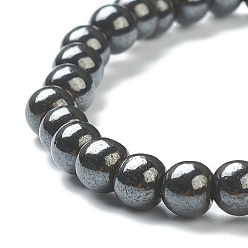 Magnetic Hematite Synthetic Non-magnetic Hematite Beaded Stretch Bracelets, Round, Beads: 6~6.5mm, Inner Diameter: 2-1/4 inch(5.55cm)