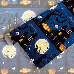 Прусский Синий Бумага для упаковки подарков на тему хэллоуина, прямоугольник с замком, луна, летучая мышь, тыква, призрак, узор, оберточная бумага, украшение, берлинская лазурь, 750x510 мм