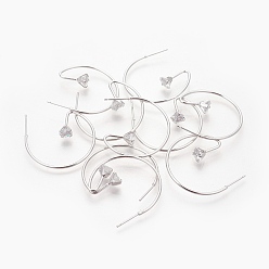 Платинированный Латунные микро проложить серьги стержня кубического циркония, серьги-кольца, долговечный, без никеля , кольцо, Реальная платина, 31x30.5x1 мм , штифт: 0.8 мм