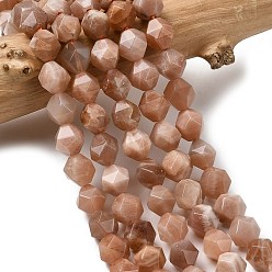 Peach Moonstone Натуральный персиковый лунный камень, звезды вырезать круглые бусы, граненые, 7~8x7~8x7~8 мм, отверстие : 1 мм, около 46~47 шт / нитка, 14.72''~15'' (37.4~38.1 см)