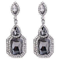 Серый Латунные горный хрусталь болтаться серьги, со стеклом, прямоугольные, цвет нержавеющей стали, серые, 60x23 мм