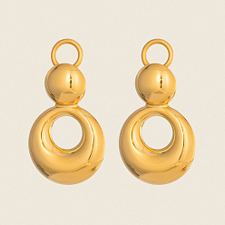 Real 18K Gold Plated 304 Stainless Steel Stud Earrings for Women, Double Ring, Real 18K Gold Plated, 52.3x29mm